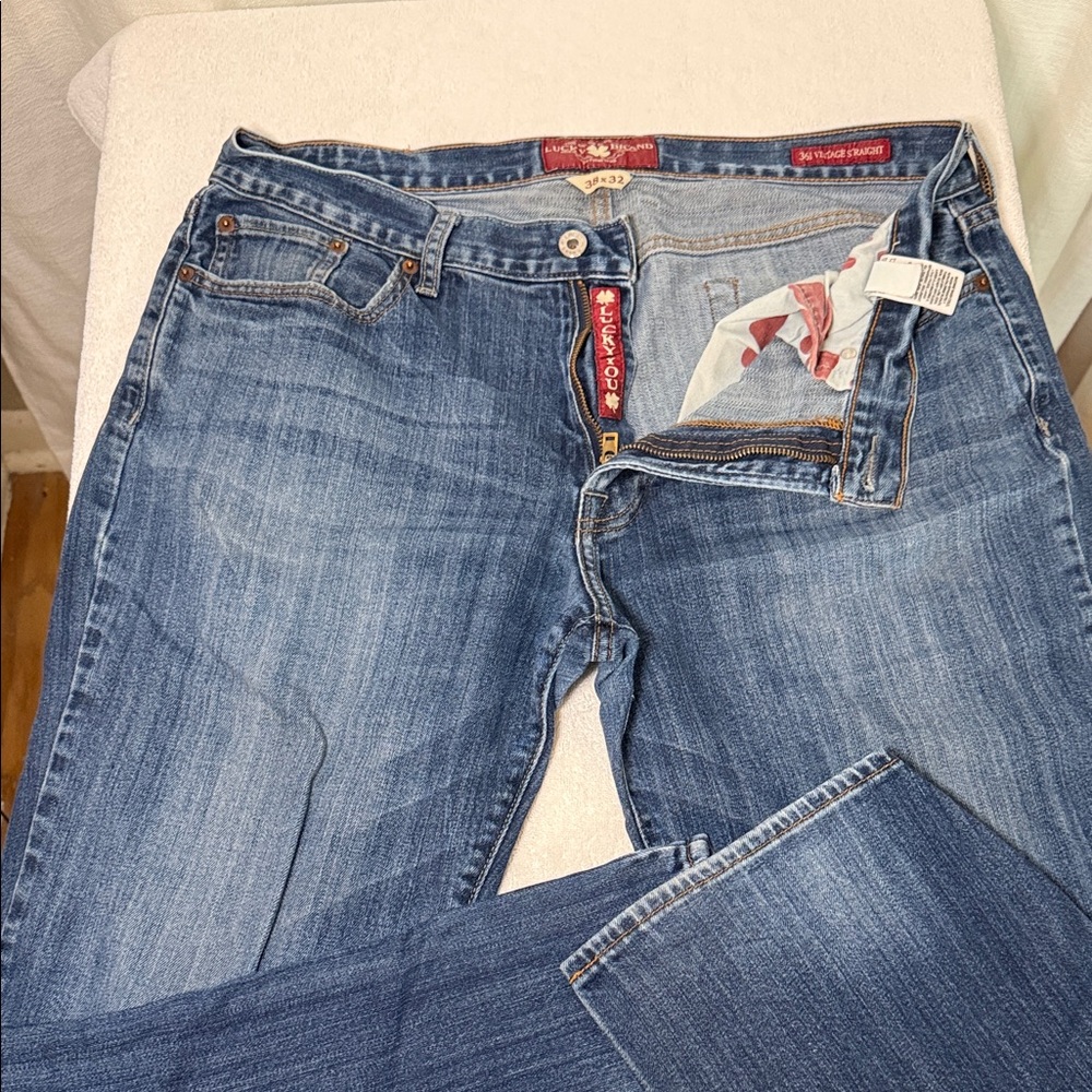Lucky Brand Blue Denim Jeans with Red Accents